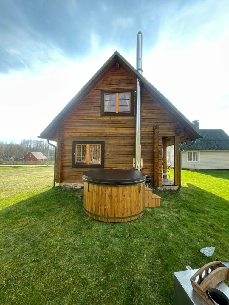Hot Tub Installed near Sauna in Poland. Made by Marameta
